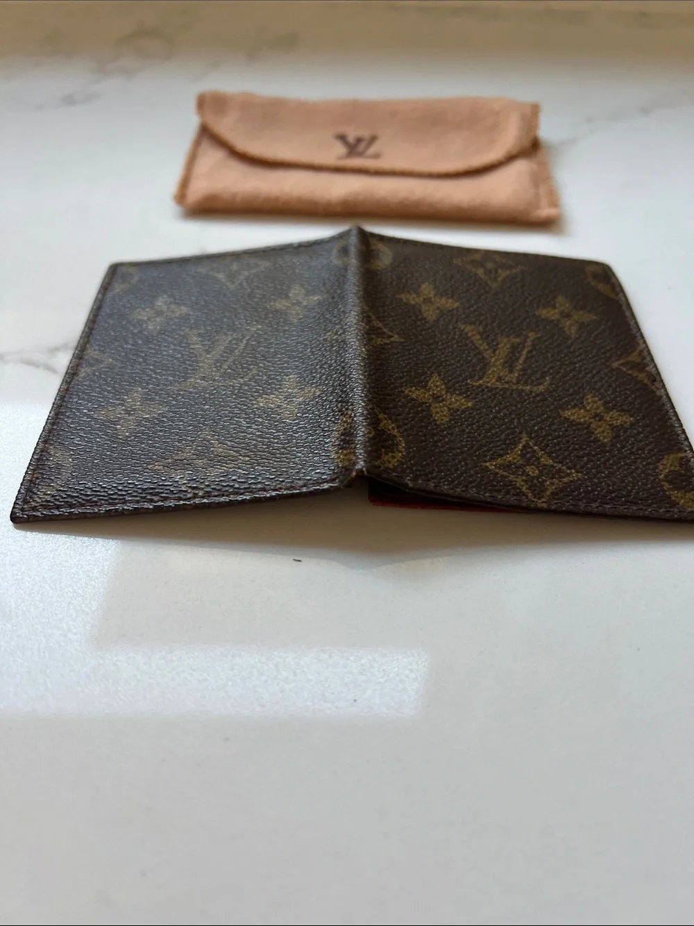 Louis Vuitton Vintage Brown Monogram money clip card Holder with Dust Pouch